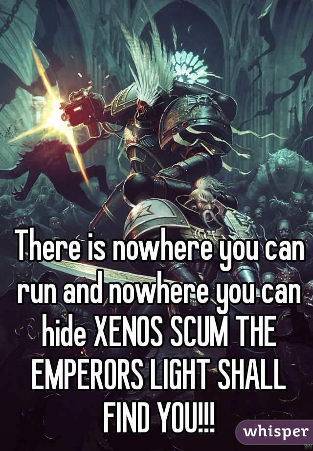 There is nowhere you can run and nowhere you can hide XENOS SCUM THE EMPERORS LIGHT SHALL FIND YOU!!!