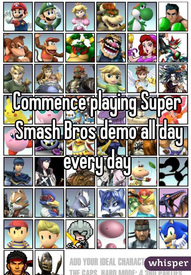 Commence playing Super Smash Bros demo all day every day 