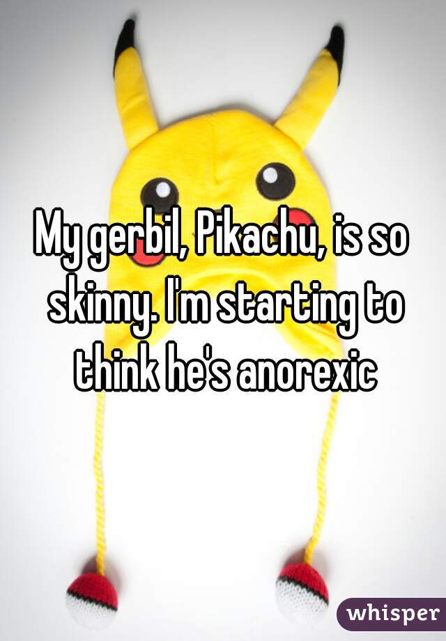 My gerbil, Pikachu, is so skinny. I'm starting to think he's anorexic