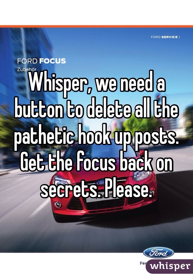 Whisper, we need a button to delete all the pathetic hook up posts. Get the focus back on secrets. Please. 