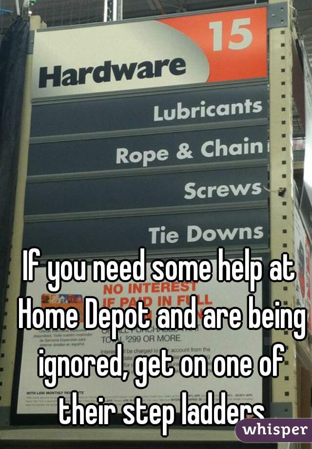 If you need some help at Home Depot and are being ignored, get on one of their step ladders