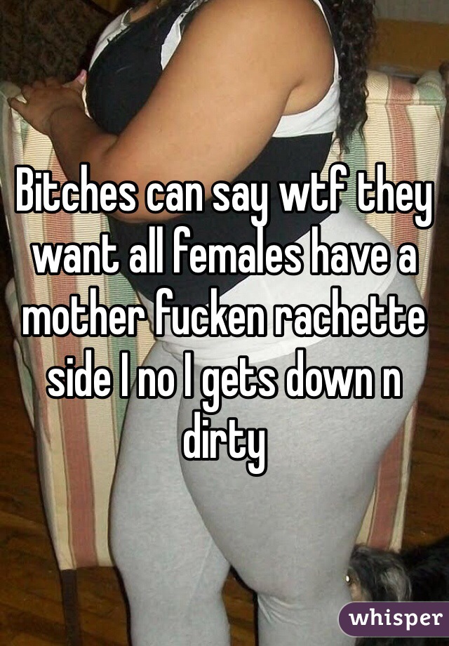 Bitches can say wtf they want all females have a mother fucken rachette side I no I gets down n dirty