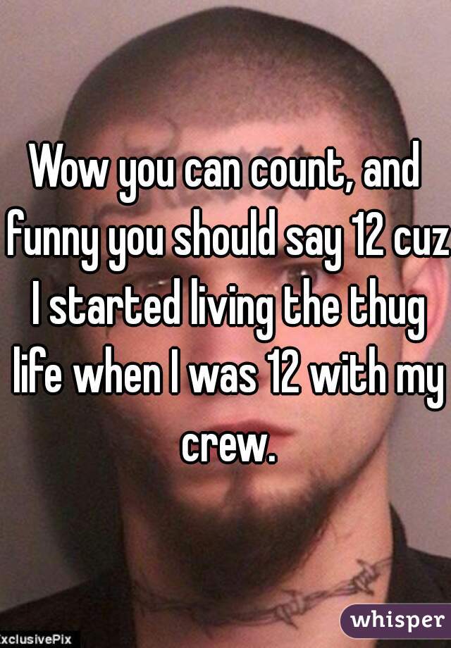 Wow you can count, and funny you should say 12 cuz I started living the thug life when I was 12 with my crew.