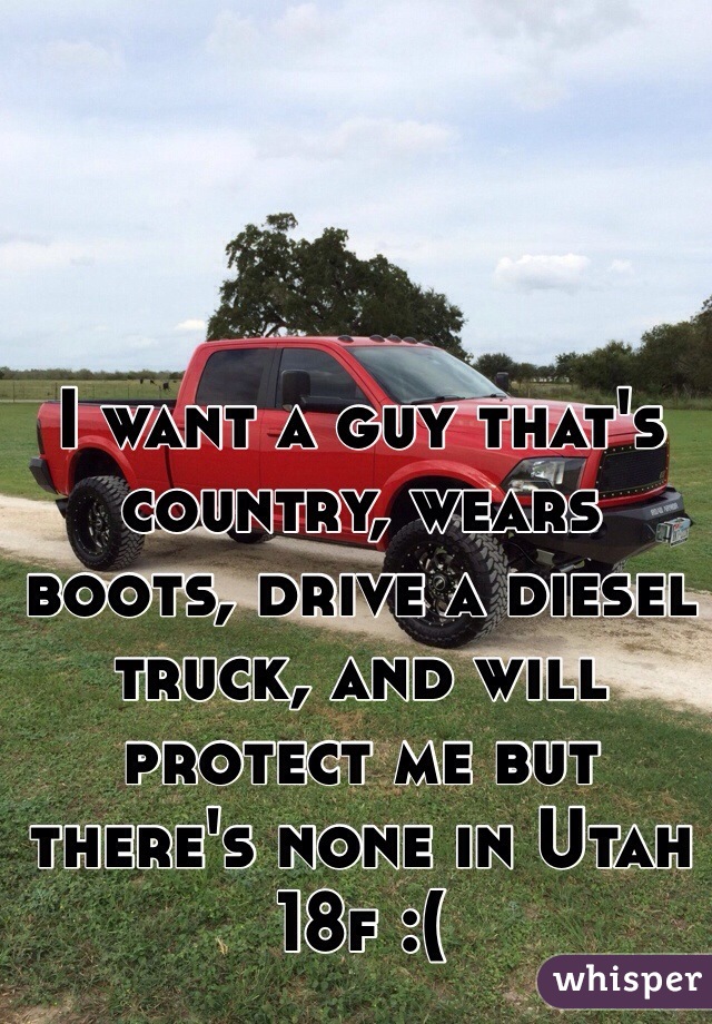I want a guy that's country, wears boots, drive a diesel truck, and will protect me but there's none in Utah 18f :(