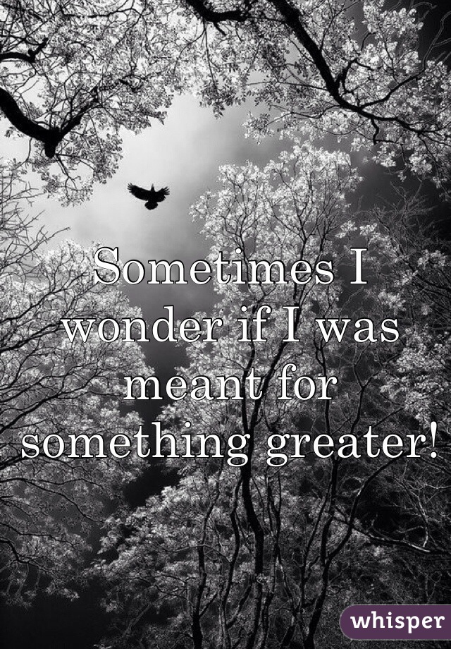 Sometimes I wonder if I was meant for something greater! 