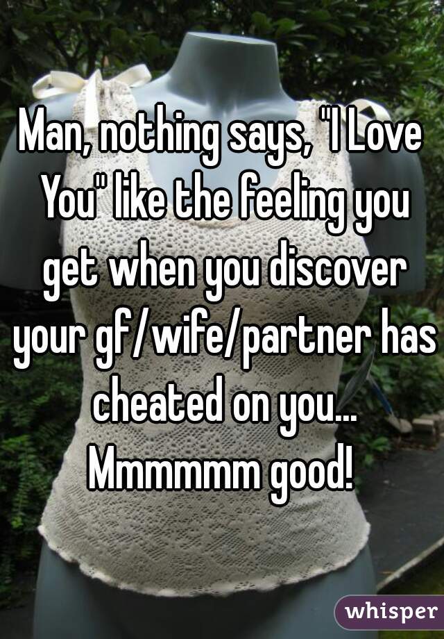Man, nothing says, "I Love You" like the feeling you get when you discover your gf/wife/partner has cheated on you... Mmmmmm good! 