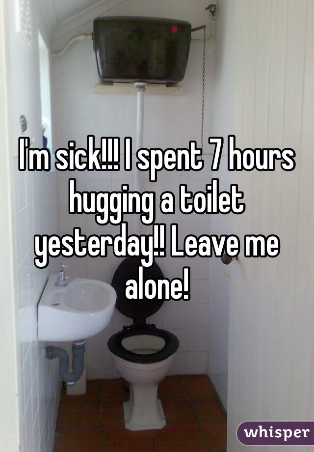 I'm sick!!! I spent 7 hours hugging a toilet yesterday!! Leave me alone!