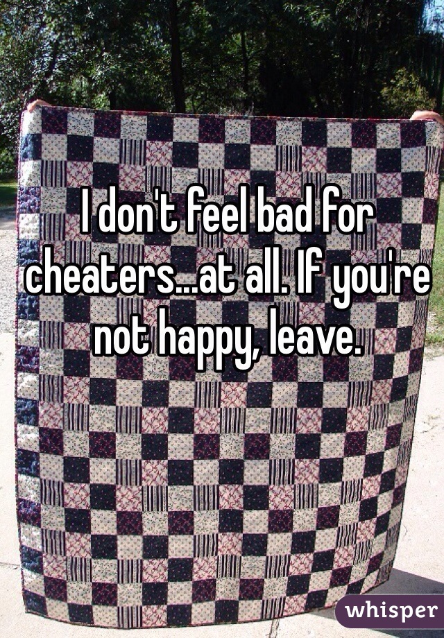 I don't feel bad for cheaters...at all. If you're not happy, leave.