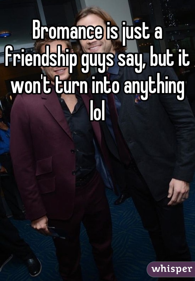 Bromance is just a friendship guys say, but it won't turn into anything lol