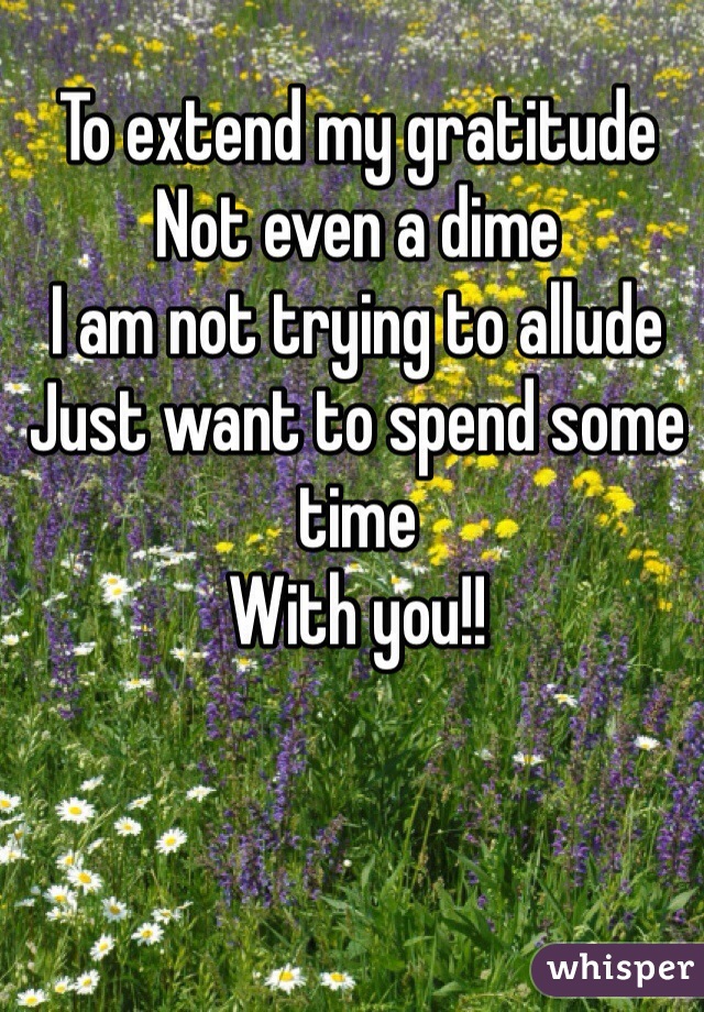 To extend my gratitude 
Not even a dime
I am not trying to allude
Just want to spend some time
With you!!

