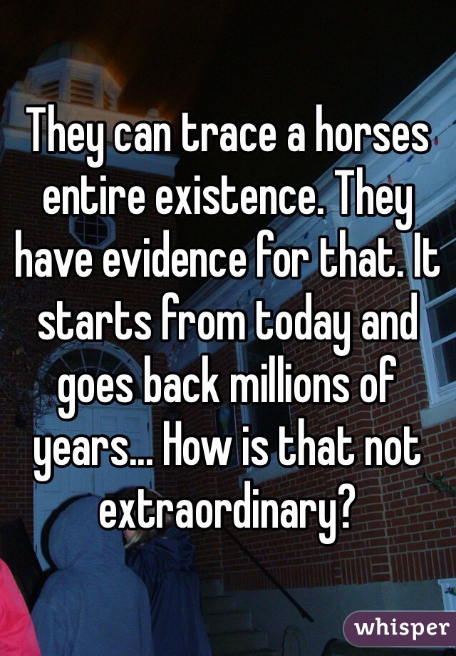 They can trace a horses entire existence. They have evidence for that. It starts from today and goes back millions of years... How is that not extraordinary?