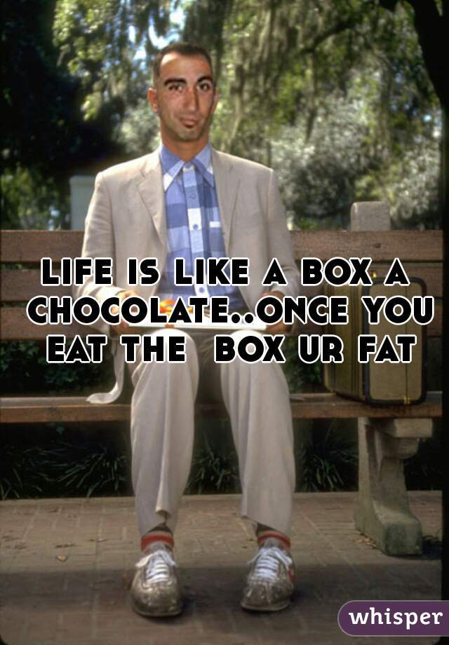 life is like a box a chocolate..once you eat the  box ur fat