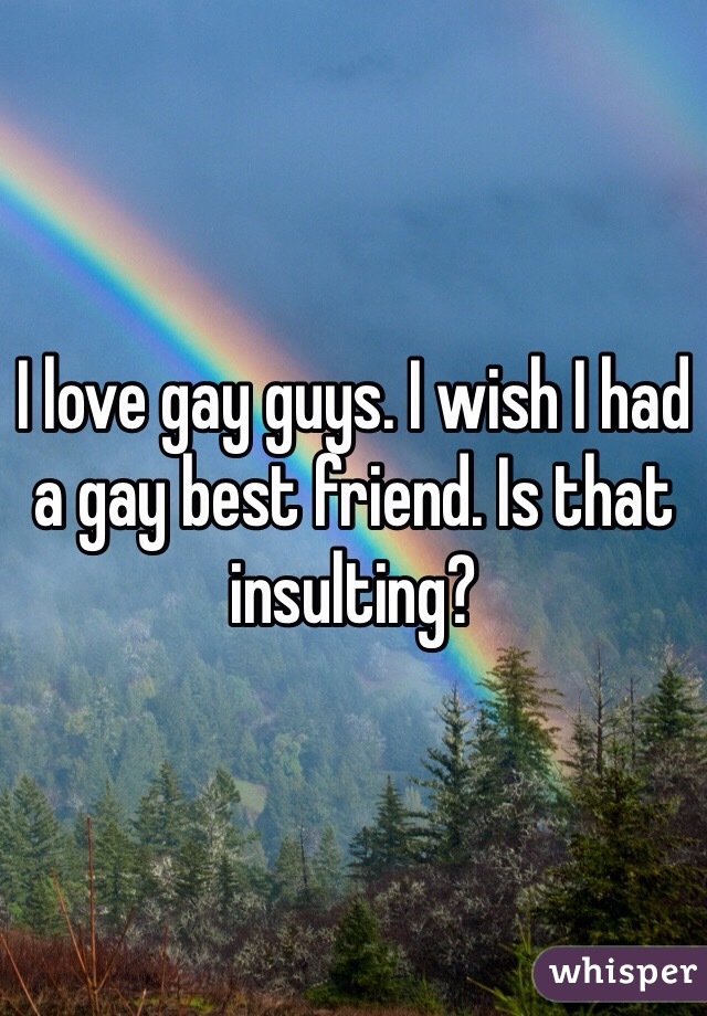 I love gay guys. I wish I had a gay best friend. Is that insulting? 