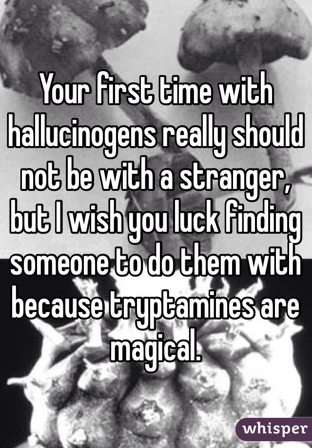 Your first time with hallucinogens really should not be with a stranger, but I wish you luck finding someone to do them with because tryptamines are magical.
