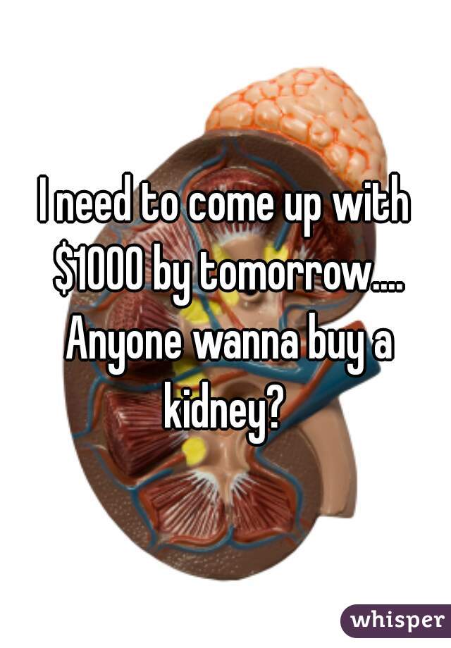 I need to come up with $1000 by tomorrow.... Anyone wanna buy a kidney? 