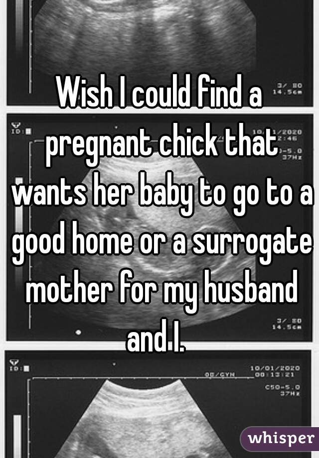 Wish I could find a pregnant chick that wants her baby to go to a good home or a surrogate mother for my husband and I.  