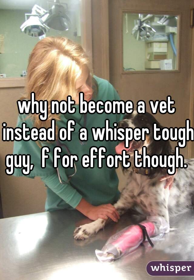 why not become a vet instead of a whisper tough guy,  f for effort though. 