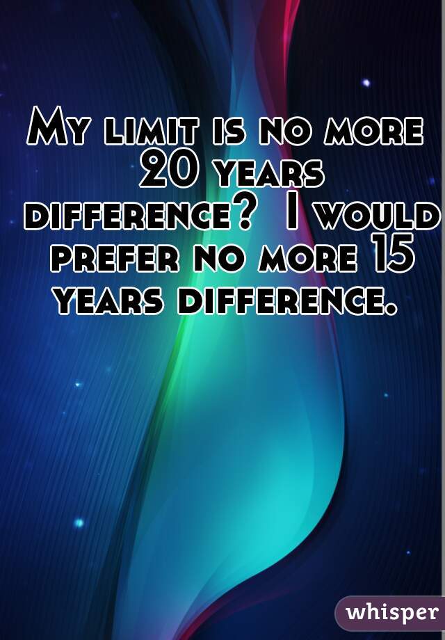 My limit is no more 20 years difference?  I would prefer no more 15 years difference. 