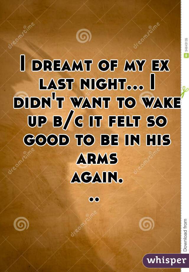 I dreamt of my ex last night... I didn't want to wake up b/c it felt so good to be in his arms again...