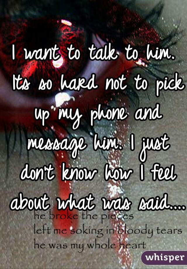 I want to talk to him. Its so hard not to pick up my phone and message him. I just don't know how I feel about what was said....