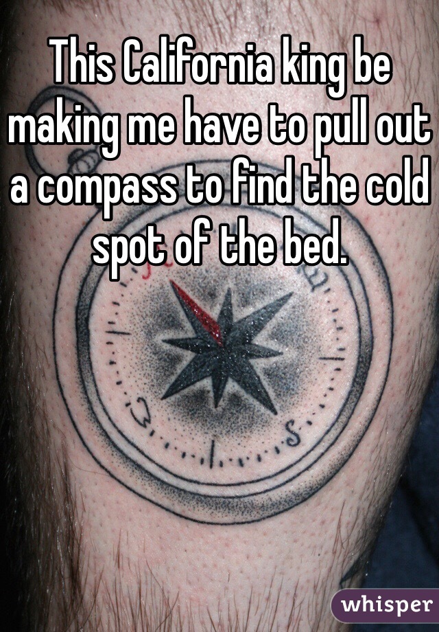 This California king be making me have to pull out a compass to find the cold spot of the bed.