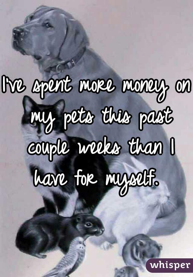 I've spent more money on my pets this past couple weeks than I have for myself. 