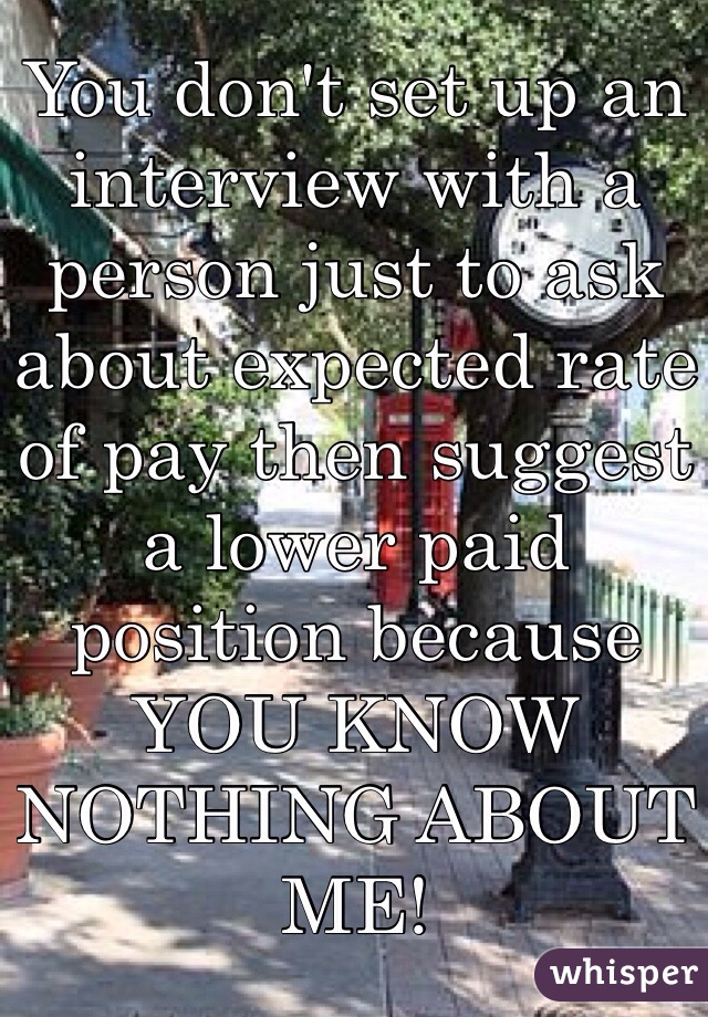 You don't set up an interview with a person just to ask about expected rate of pay then suggest a lower paid position because YOU KNOW NOTHING ABOUT ME!