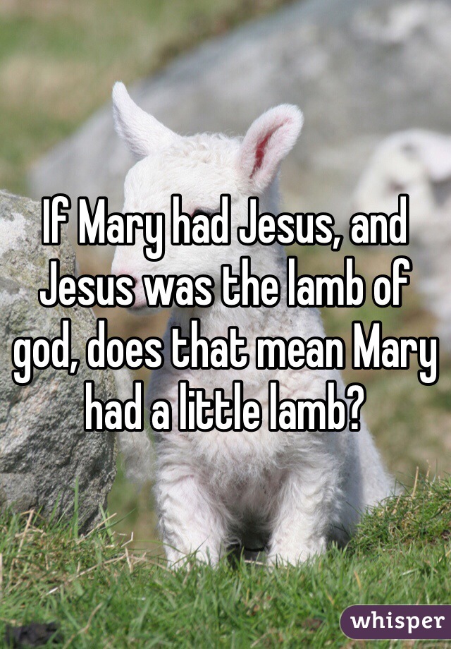 If Mary had Jesus, and Jesus was the lamb of god, does that mean Mary had a little lamb?