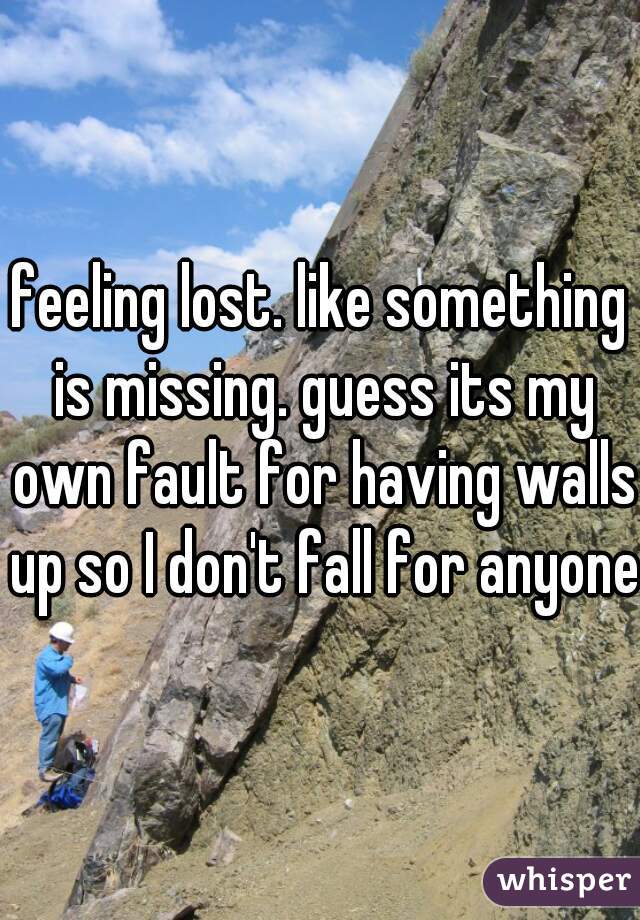 feeling lost. like something is missing. guess its my own fault for having walls up so I don't fall for anyone