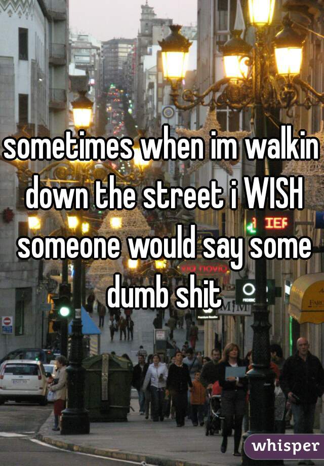 sometimes when im walkin down the street i WISH someone would say some dumb shit