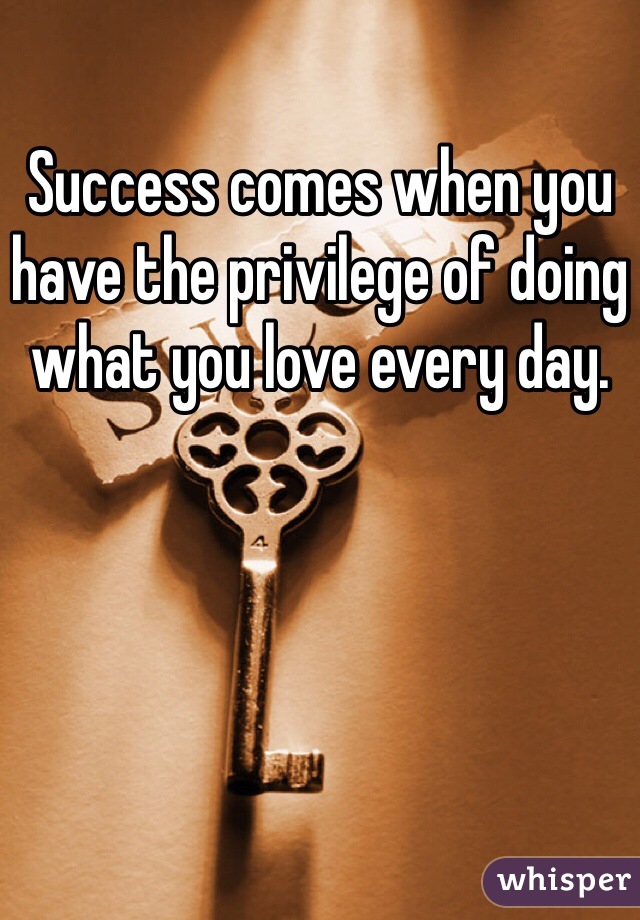 Success comes when you have the privilege of doing what you love every day.