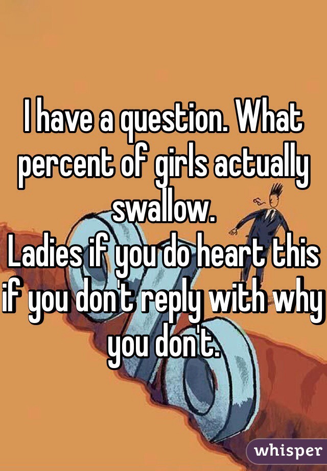 I have a question. What percent of girls actually swallow. 
Ladies if you do heart this if you don't reply with why you don't. 