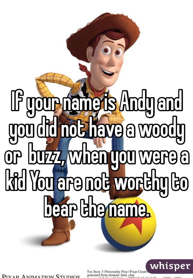 If your name is Andy and you did not have a woody or  buzz, when you were a kid You are not worthy to bear the name. 