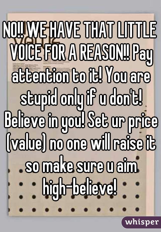 NO!! WE HAVE THAT LITTLE VOICE FOR A REASON!! Pay attention to it! You are stupid only if u don't! Believe in you! Set ur price (value) no one will raise it so make sure u aim high-believe! 