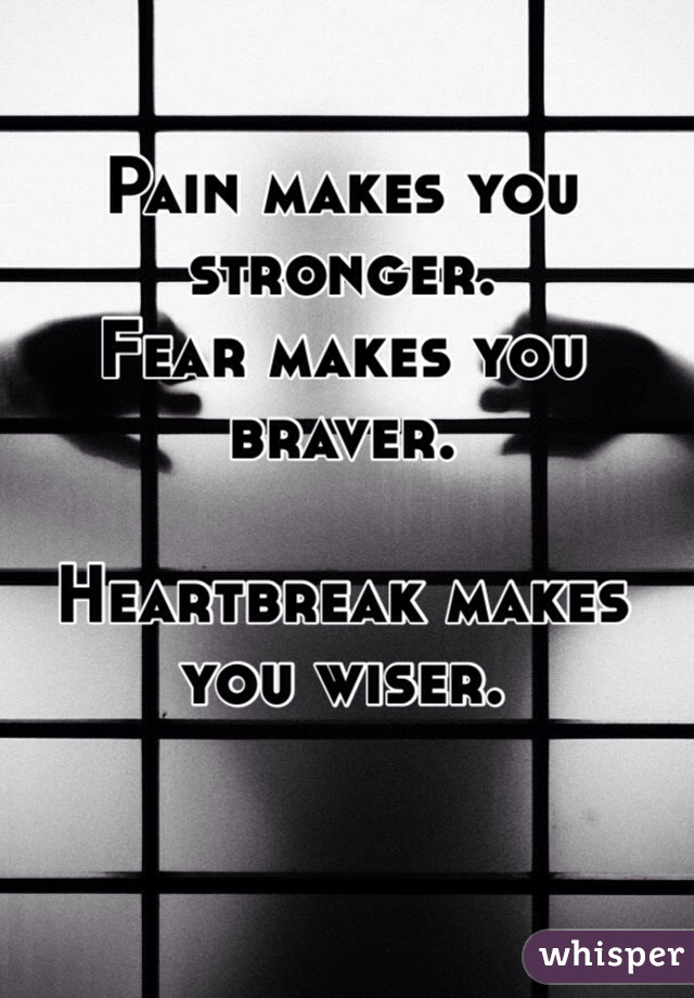Pain makes you stronger.
Fear makes you braver.

Heartbreak makes you wiser.