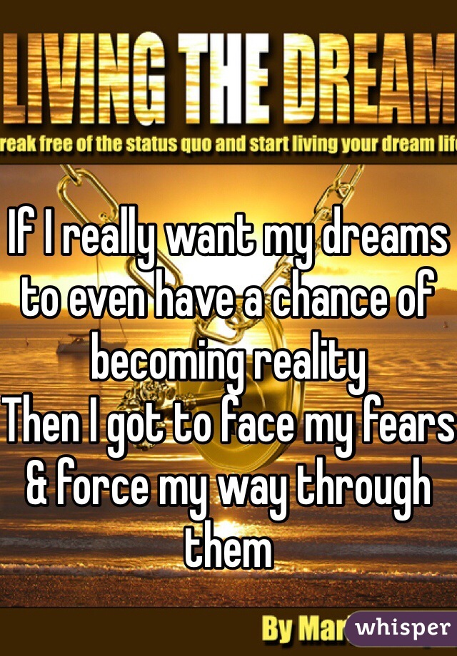 If I really want my dreams to even have a chance of becoming reality
Then I got to face my fears & force my way through them 