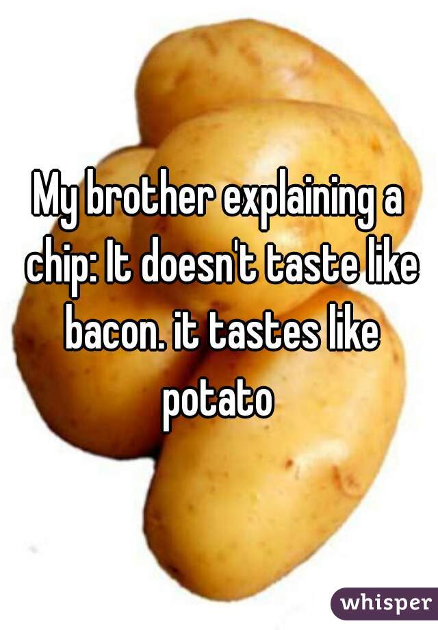 My brother explaining a chip: It doesn't taste like bacon. it tastes like potato 