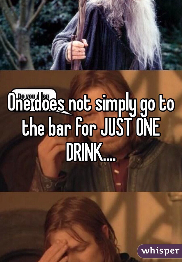 One does not simply go to the bar for JUST ONE DRINK....

