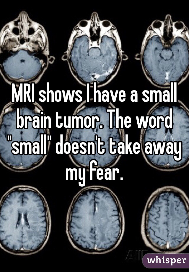 MRI shows I have a small brain tumor. The word "small" doesn't take away my fear.