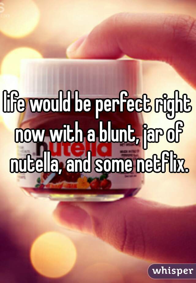 life would be perfect right now with a blunt, jar of nutella, and some netflix.