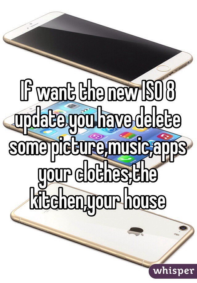 If want the new ISO 8 update you have delete some picture,music,apps your clothes,the kitchen,your house  