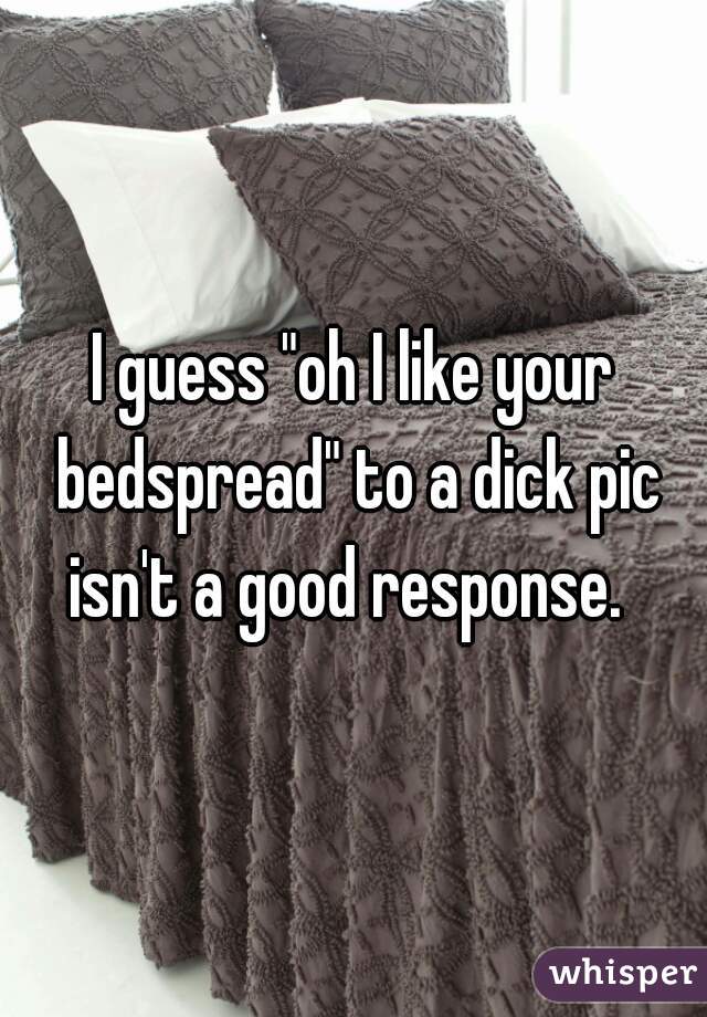 I guess "oh I like your bedspread" to a dick pic isn't a good response.  