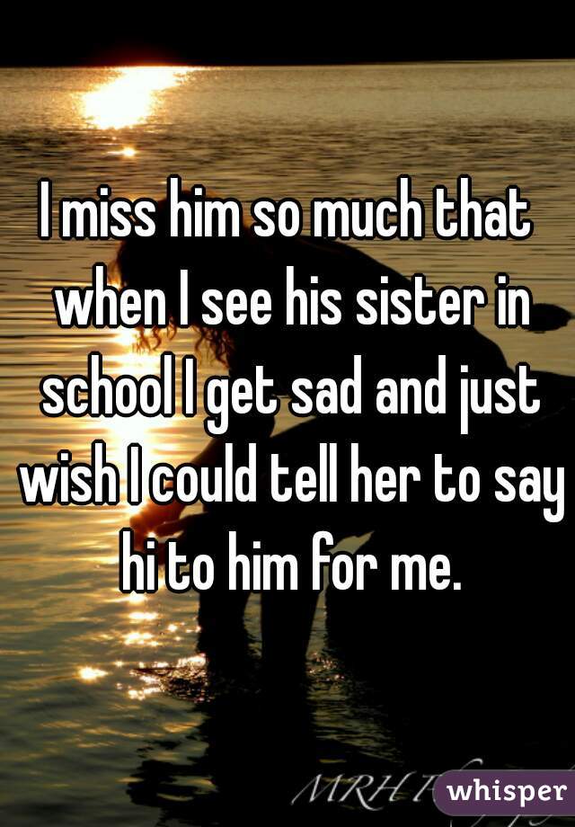 I miss him so much that when I see his sister in school I get sad and just wish I could tell her to say hi to him for me.