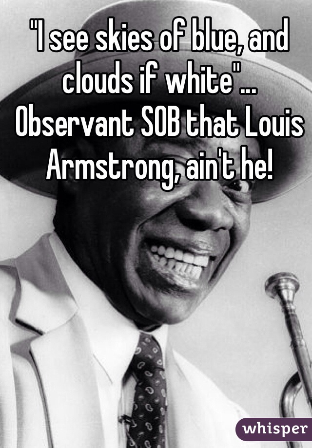 "I see skies of blue, and clouds if white"... Observant SOB that Louis Armstrong, ain't he! 