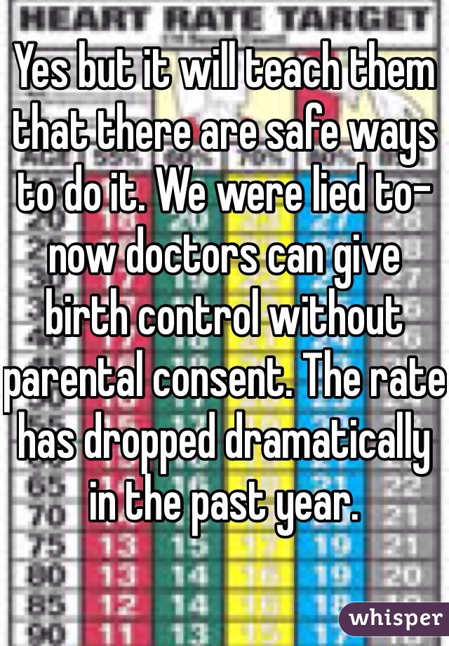 Yes but it will teach them that there are safe ways to do it. We were lied to- now doctors can give birth control without parental consent. The rate has dropped dramatically in the past year. 