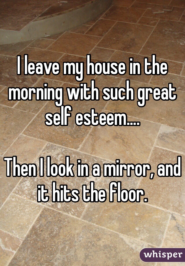 I leave my house in the morning with such great self esteem....

Then I look in a mirror, and it hits the floor.