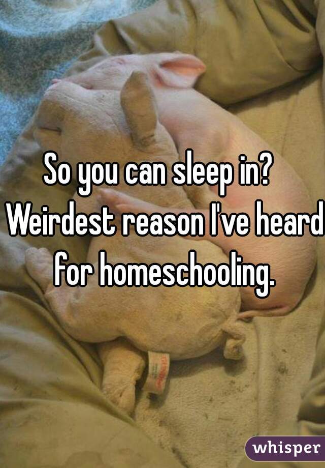 So you can sleep in?  Weirdest reason I've heard for homeschooling.