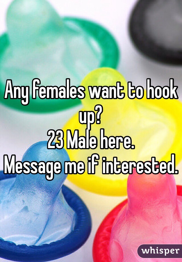 Any females want to hook up?
23 Male here.
Message me if interested.