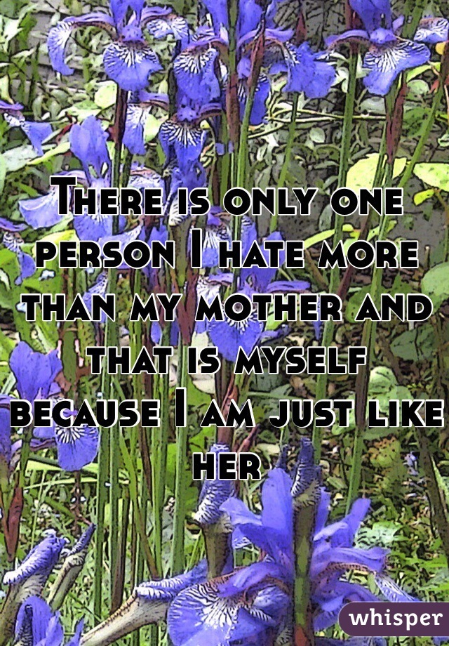 There is only one person I hate more than my mother and that is myself because I am just like her