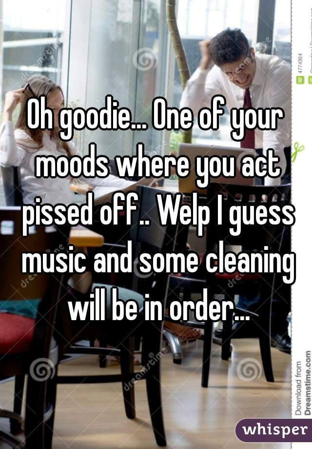 Oh goodie... One of your moods where you act pissed off.. Welp I guess music and some cleaning will be in order...